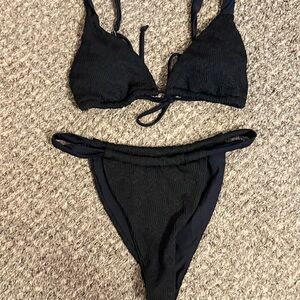 Black Textured Bikini Set